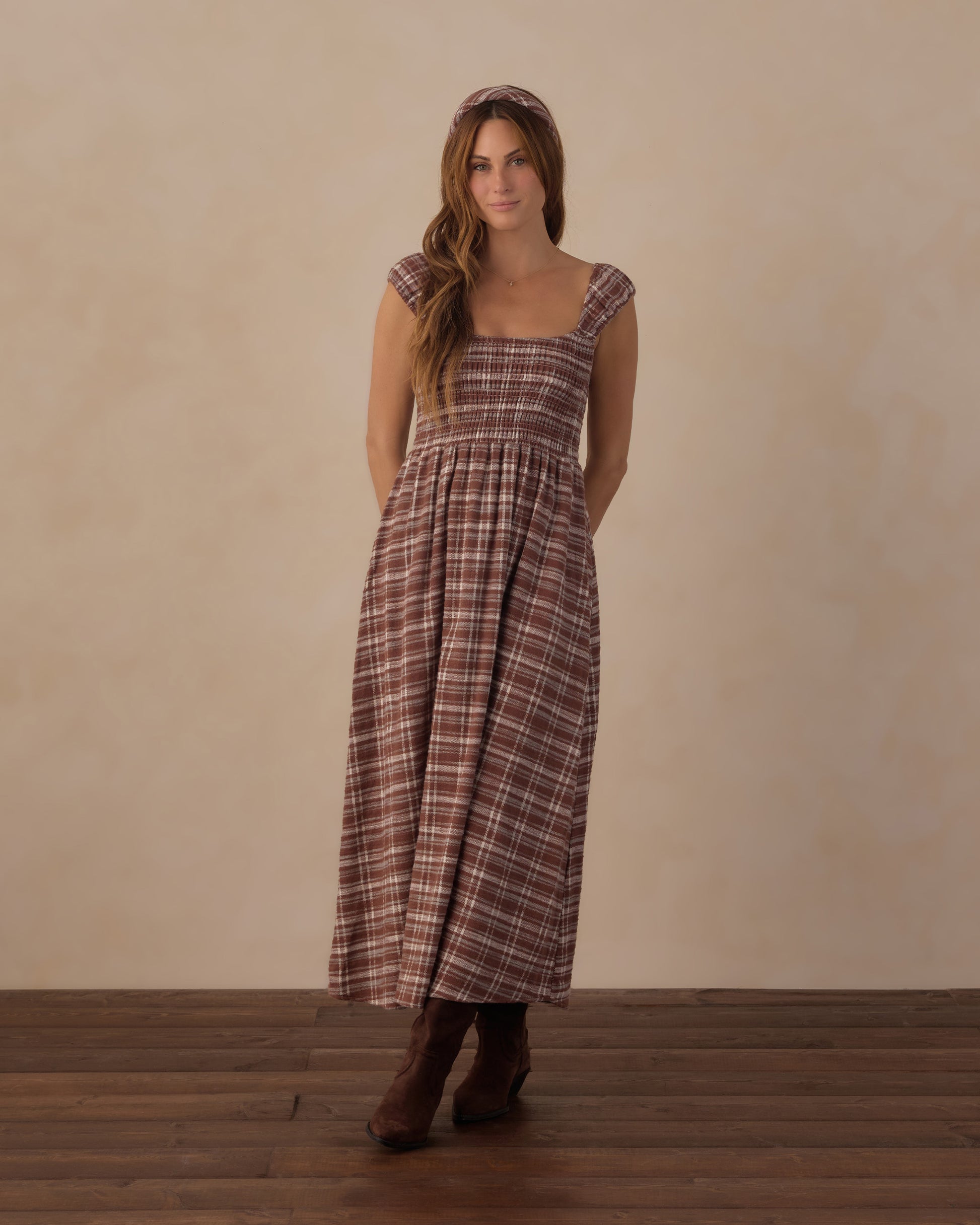 Women's Aspen Plaid Jess Dress by Rylee & Cru, featuring a stylish plaid pattern and relaxed fit, perfect for casual wear.