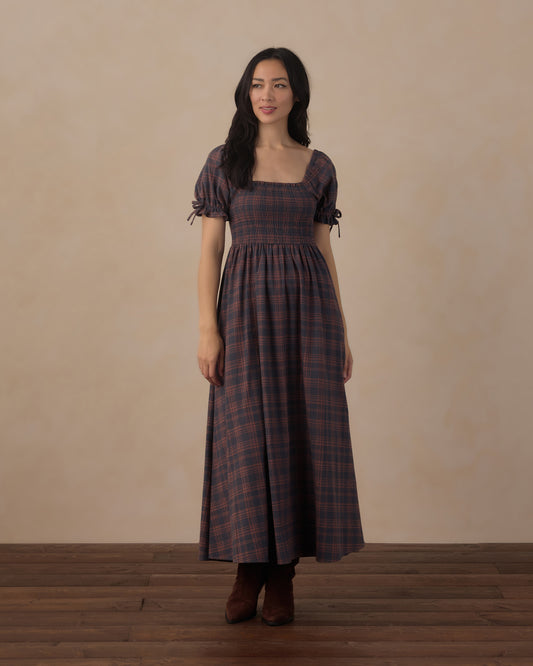Women’s Midnight Plaid Dallas Dress by Rylee & Cru, featuring a stylish plaid pattern and casual fit, displayed on a hanger.