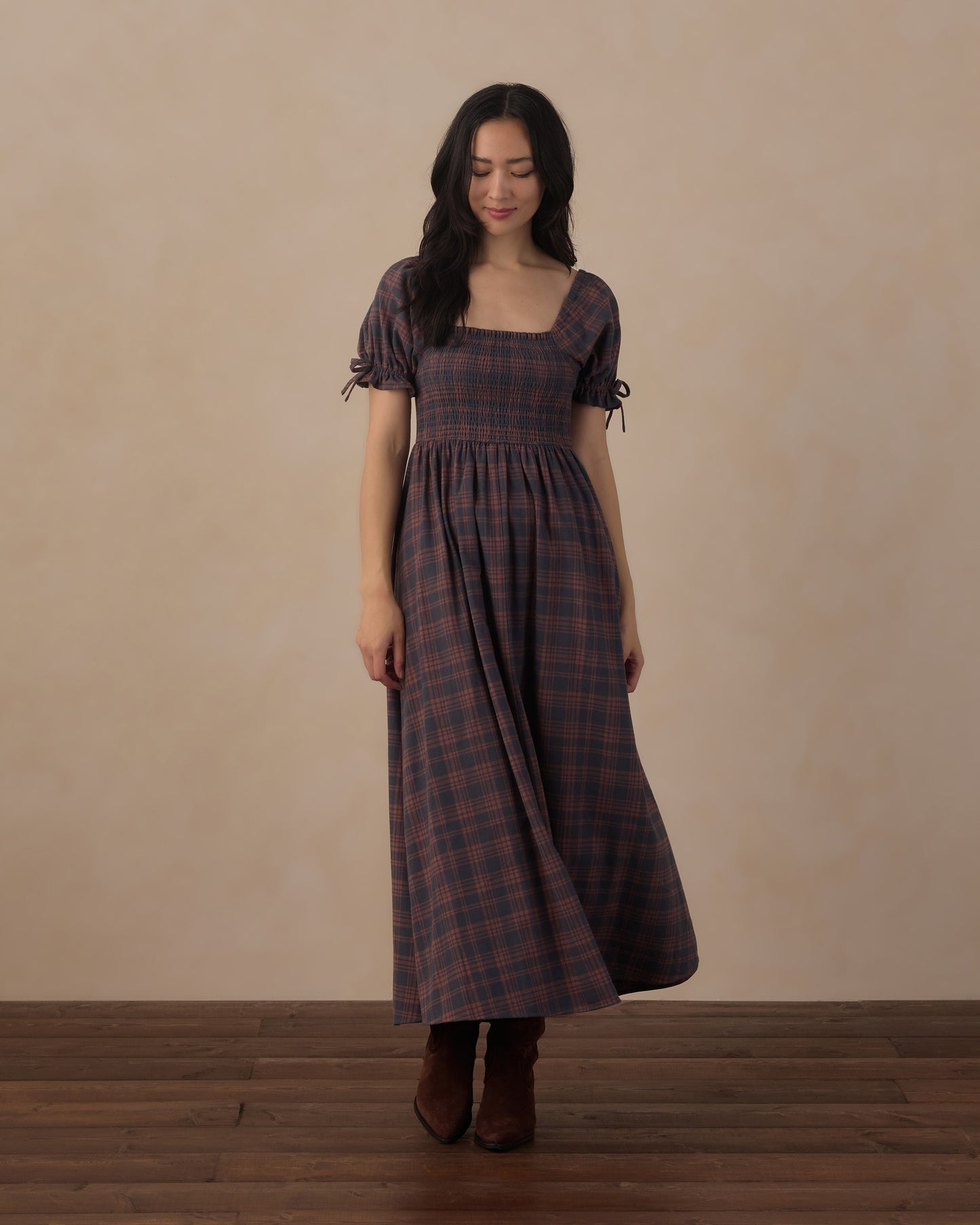 Women's midnight plaid Dallas dress by Rylee & Cru, featuring a relaxed fit and classic plaid pattern, perfect for casual wear.