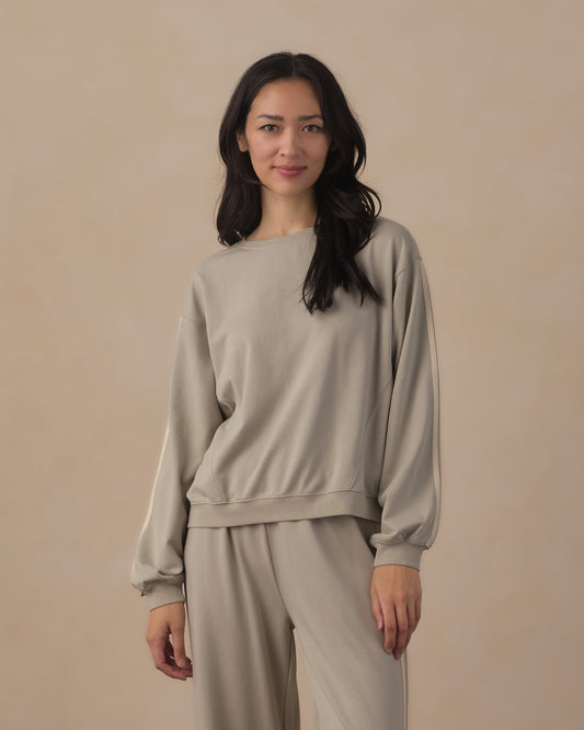 Women's oversized sage sweatshirt by Rylee & Cru, showing a relaxed fit with long sleeves and soft fabric on a plain background.