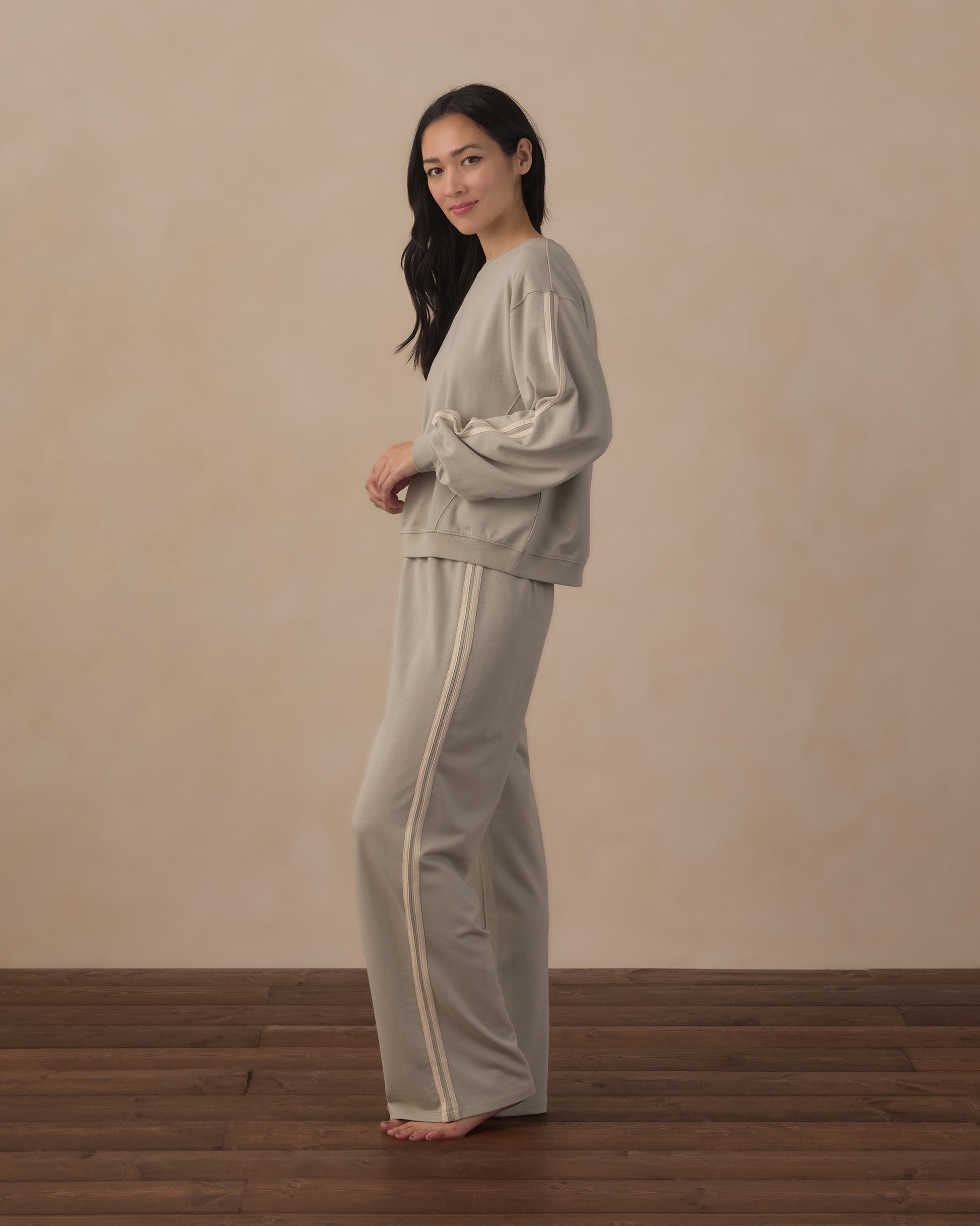 Women's oversized sage sweatshirt by Rylee & Cru, featuring a relaxed fit and soft fabric, shown on a model.