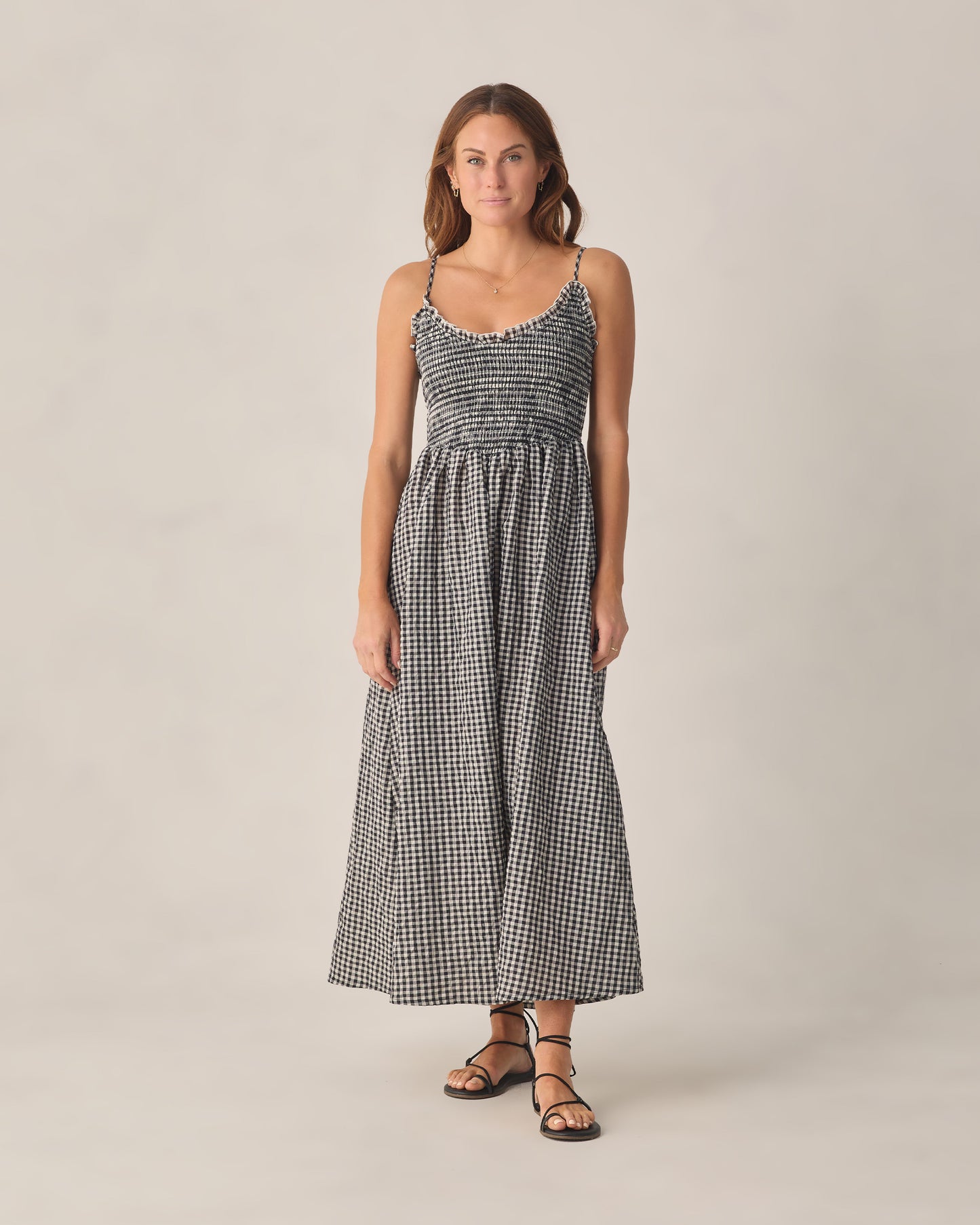 Black check women's Chrissy dress by Rylee & Cru, featuring a stylish check pattern and a flattering fit.
