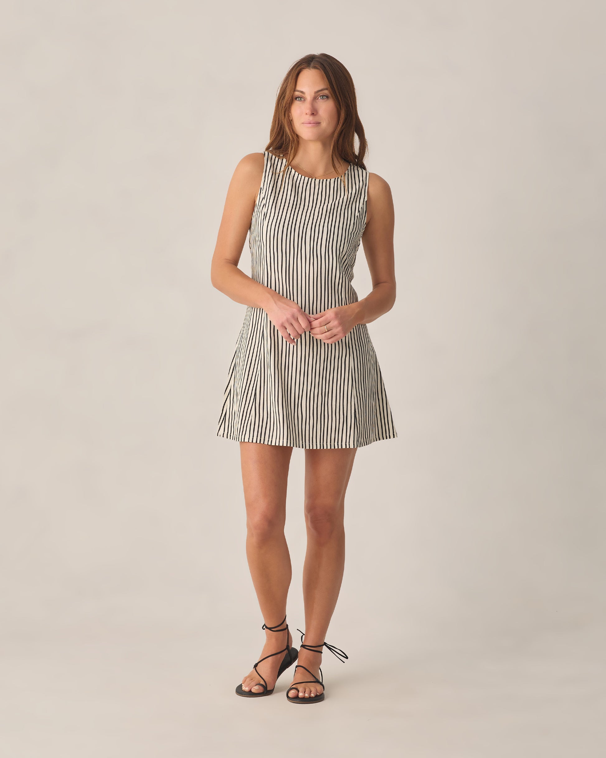 Women's wavy stripe Indi mini dress by Rylee & Cru, featuring a stylish wavy stripe pattern and a casual fit.