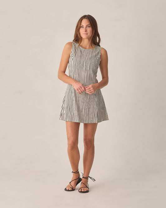 Women's wavy stripe Indi mini dress by Rylee & Cru, featuring a stylish wavy stripe pattern and a casual fit.