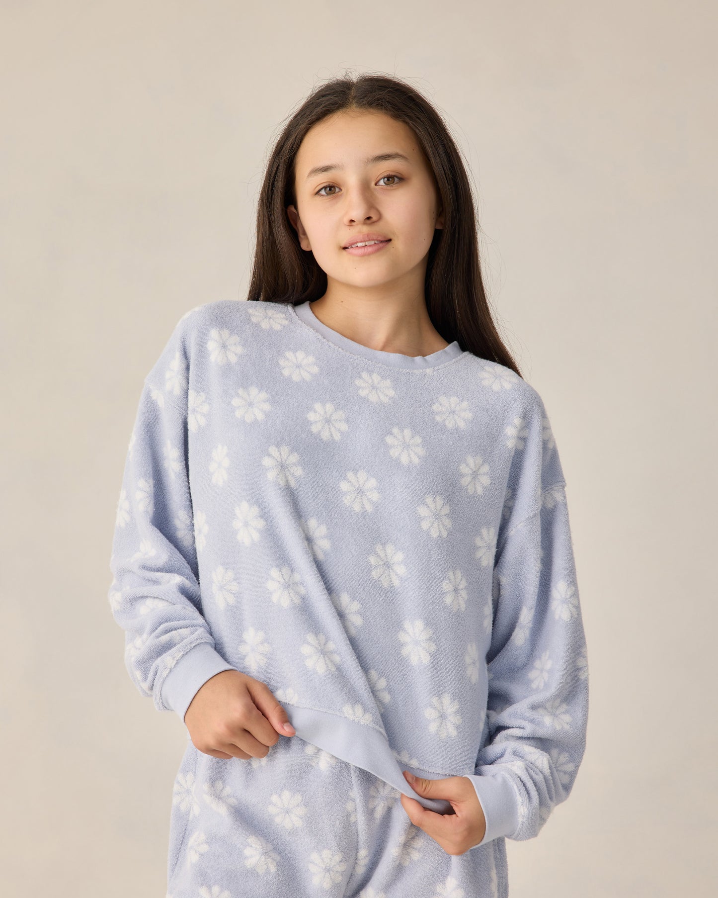 Teen periwinkle Daisy Karli set by Rylee & Cru, featuring a floral top and matching shorts in a playful, vibrant design.