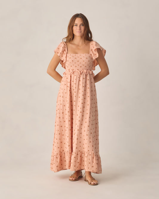 Women's Cherry Embroidery Francesca Dress by Rylee & Cru, featuring a flowy fabric with cherry embroidery and a classic neckline.