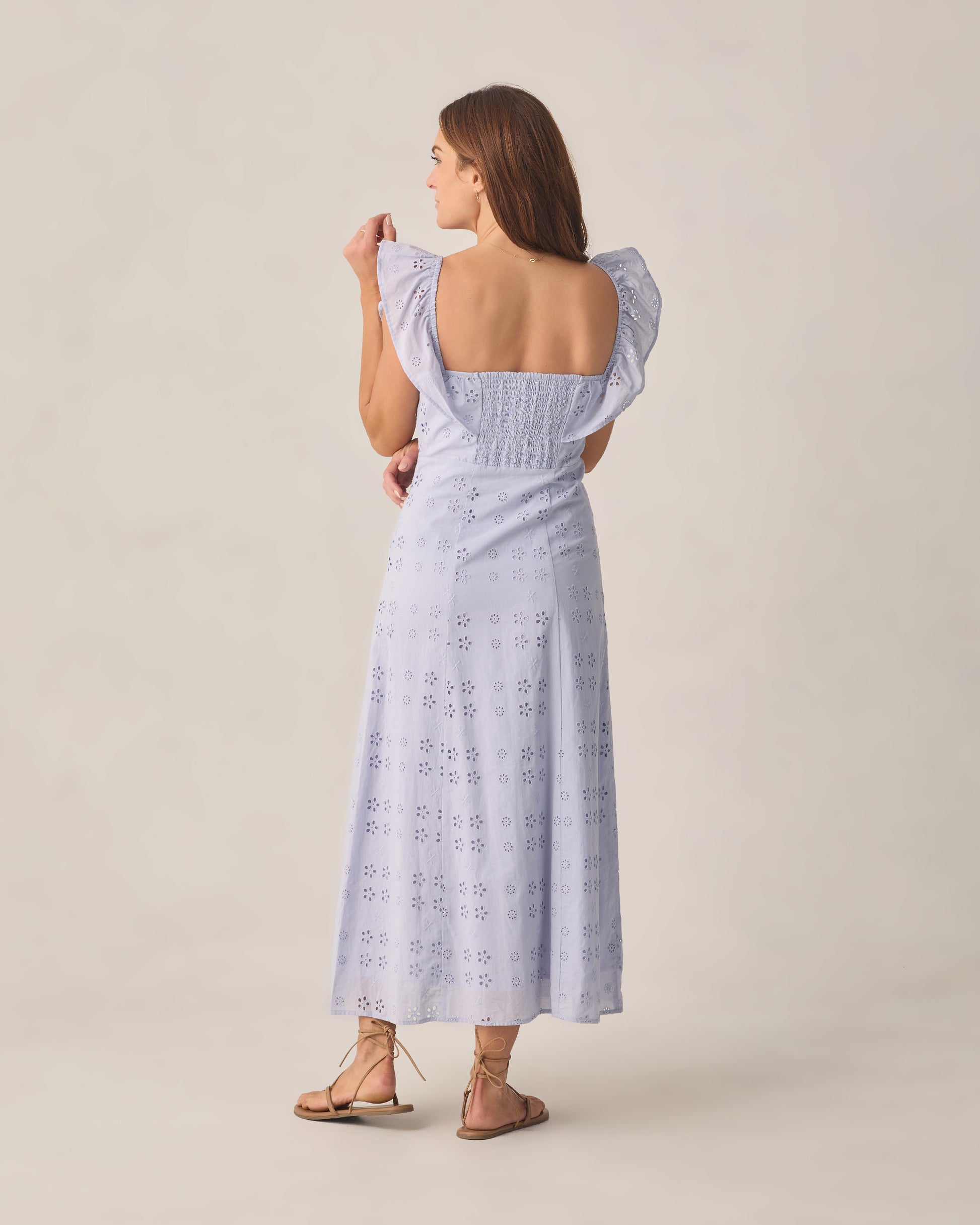 Women's periwinkle Bianca dress by Rylee & Cru, featuring a flowing design and delicate fabric details.