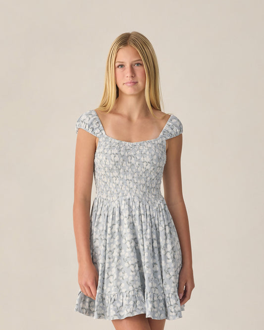 Teen Hydrangea Kalina dress by Rylee & Cru featuring a floral print, short sleeves, and a relaxed fit for comfortable style.