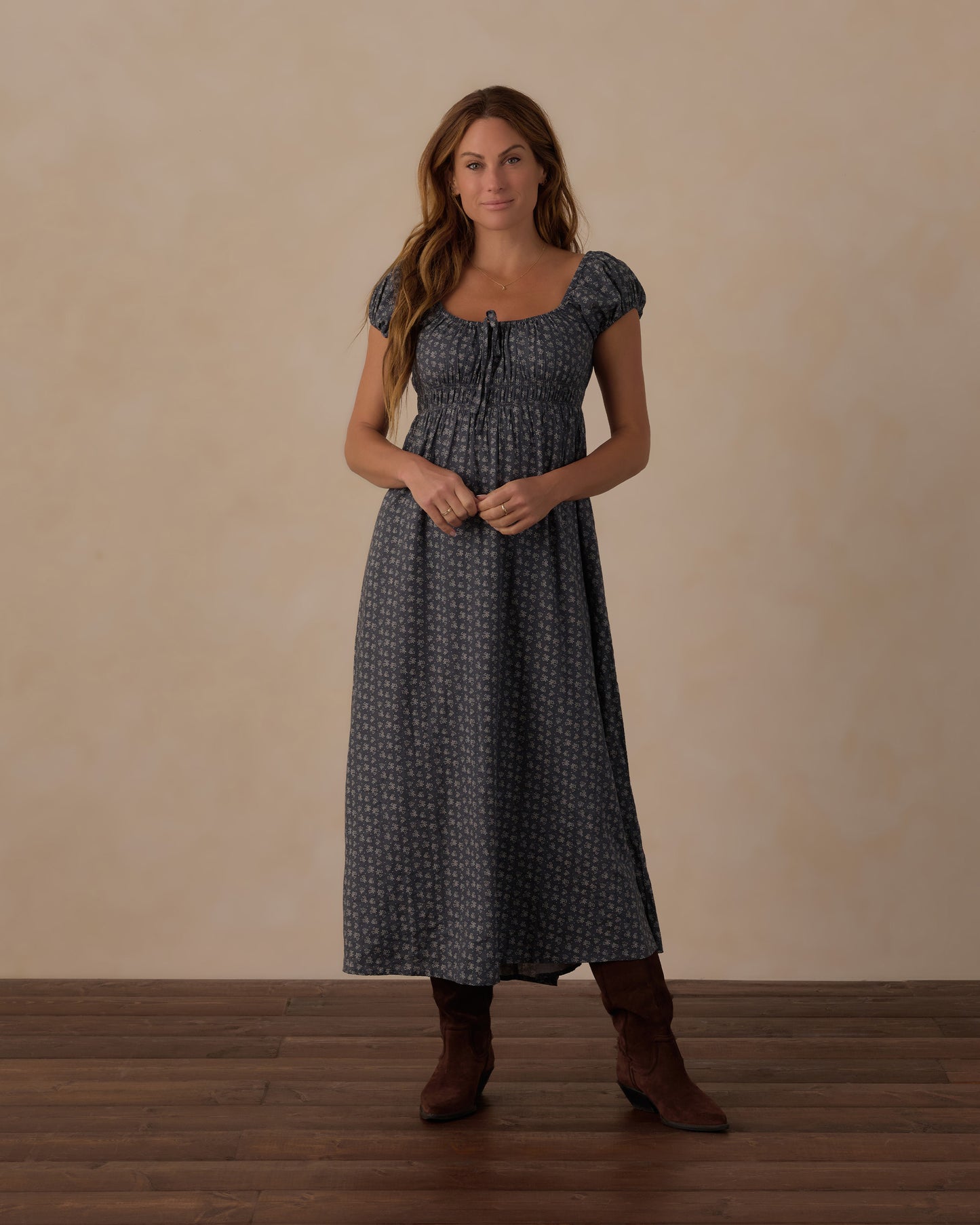 Women's Heart Ditsy Joya Dress by Rylee & Cru featuring a floral pattern and relaxed fit, shown on a hanger.