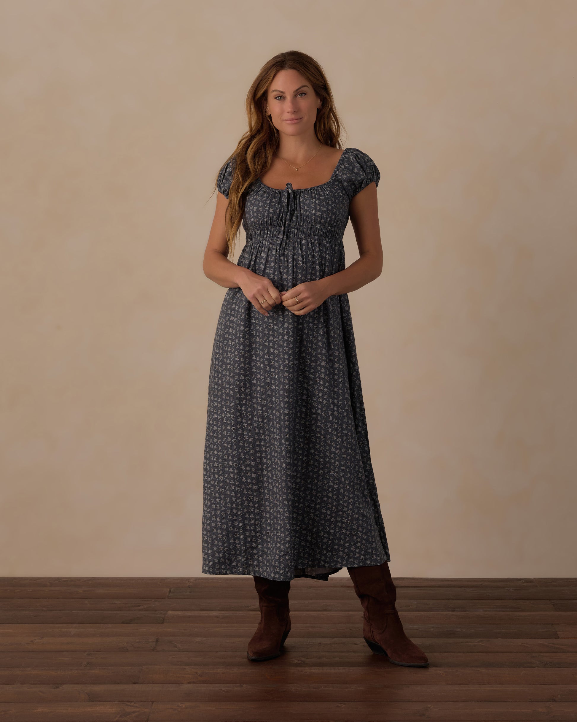Women's Heart Ditsy Joya Dress by Rylee & Cru featuring a floral pattern and relaxed fit, shown on a hanger.