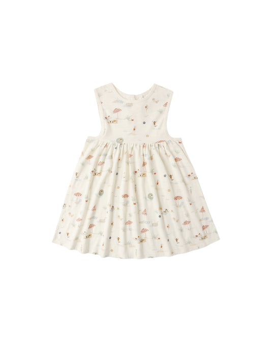 Rylee & Cru Beach Day Layla Dress in ivory, lightweight cotton with ruffled sleeves, perfect for summer beach outings.