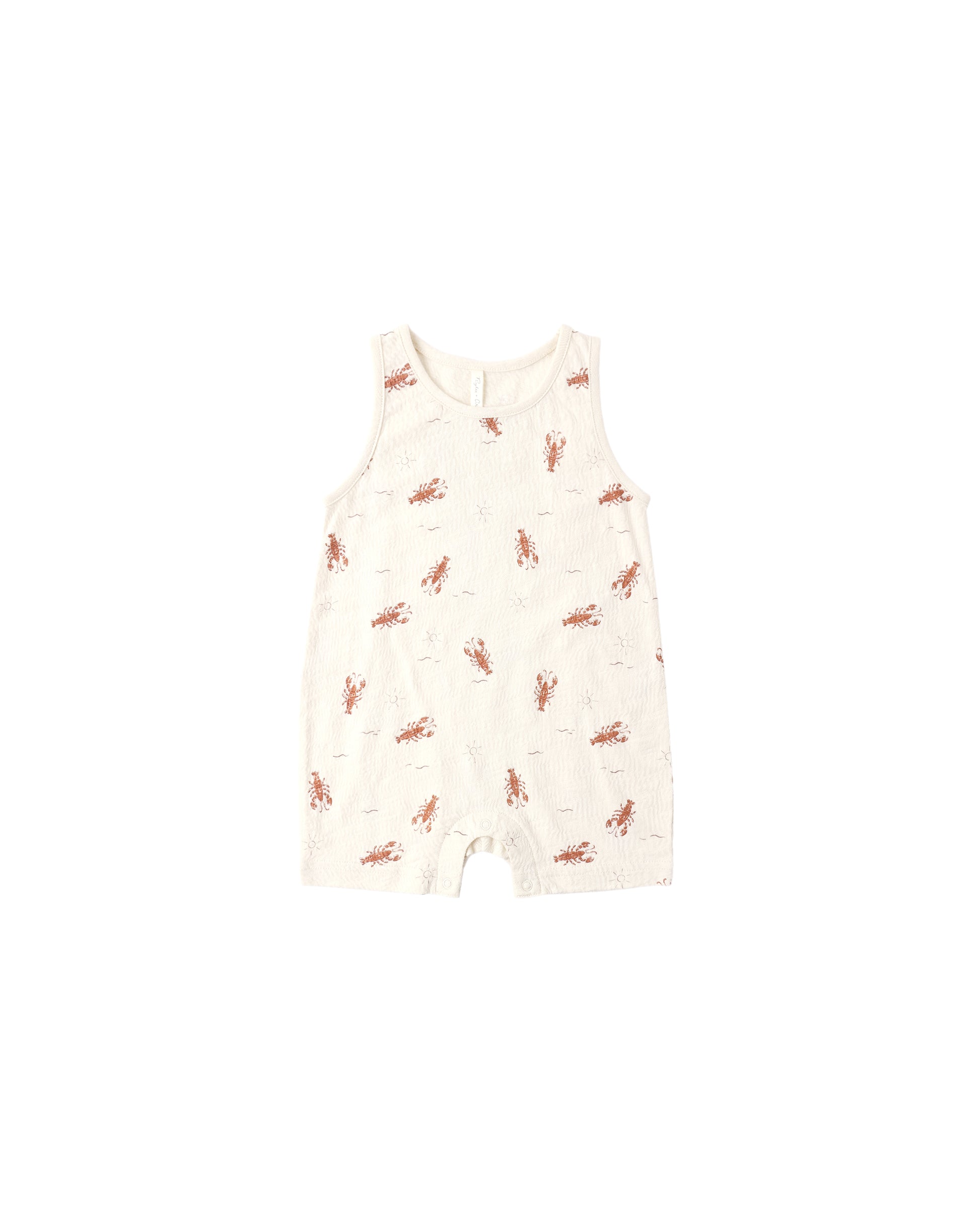Natural-colored Rylee & Cru lobster-themed sleeveless one-piece swimsuit for toddlers, with a fun lobster print and comfortable fit.