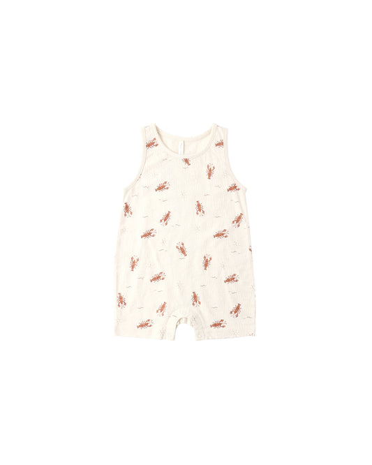 Natural sleeveless lobster one-piece swimsuit by Rylee & Cru, featuring a lobster print and comfortable fit.