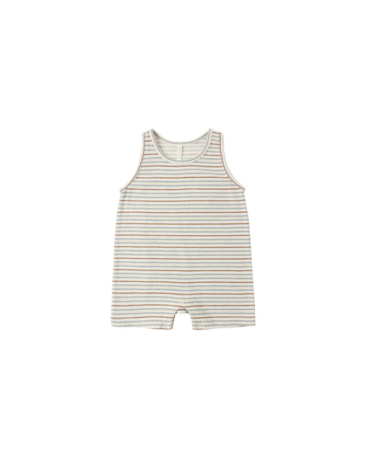 Vintage stripe sleeveless one-piece swimsuit by Rylee & Cru, featuring colorful retro-inspired design and classic fit.