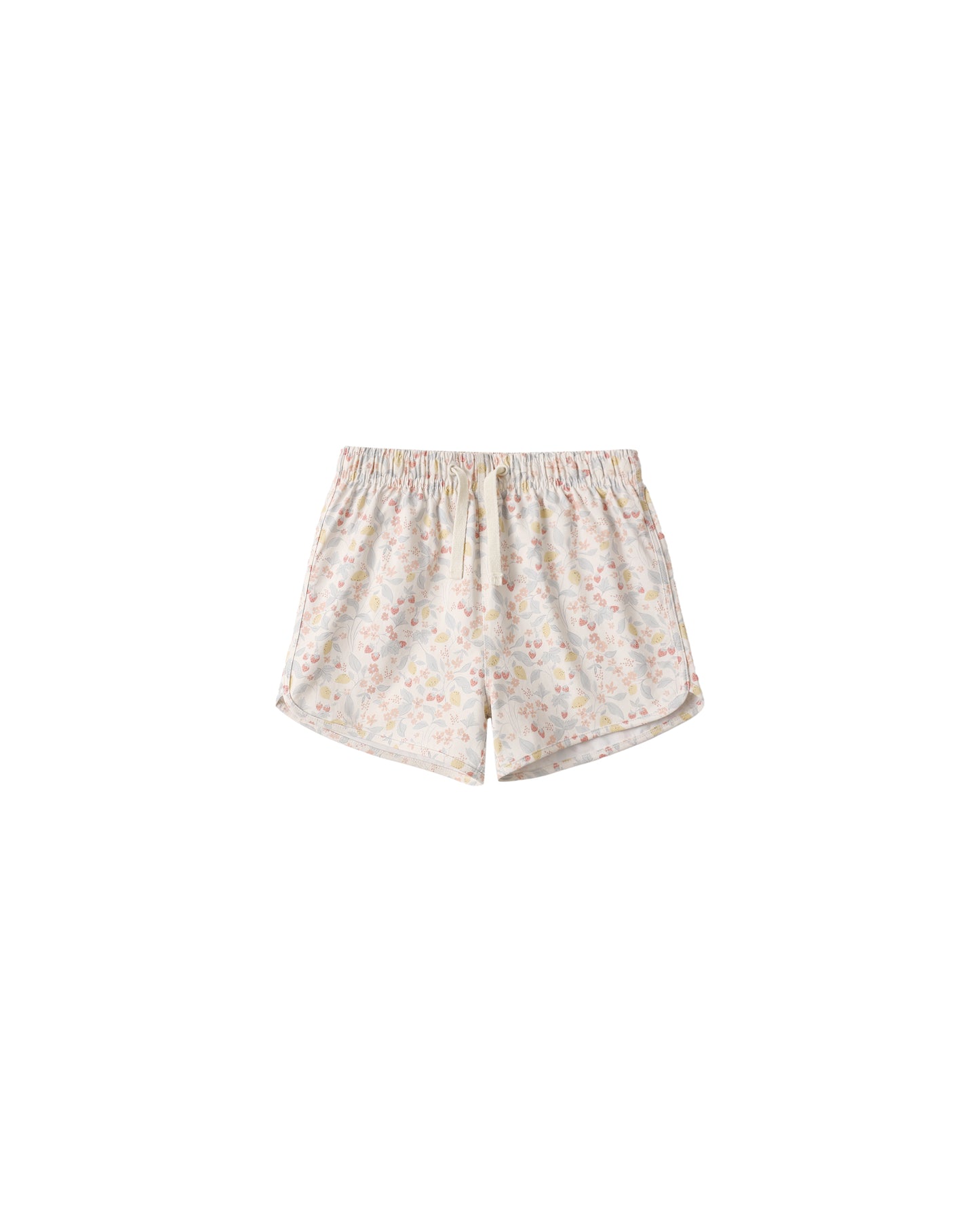 Rylee & Cru summer garden swim trunk in ivory featuring vibrant floral print, perfect for kids' beach and pool outings.