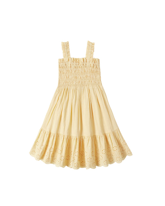 Rylee & Cru Lemon Hanna Dress for girls, featuring a bright yellow lemon print and soft fabric, perfect for spring and summer wear.
