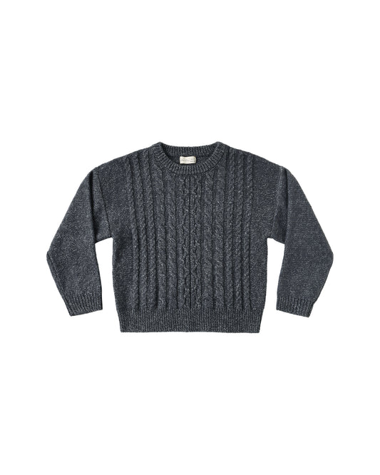 Rylee & Cru Midnight Aspen Sweater in dark navy, soft knit fabric, featuring a cozy, relaxed fit with long sleeves and ribbed cuffs.