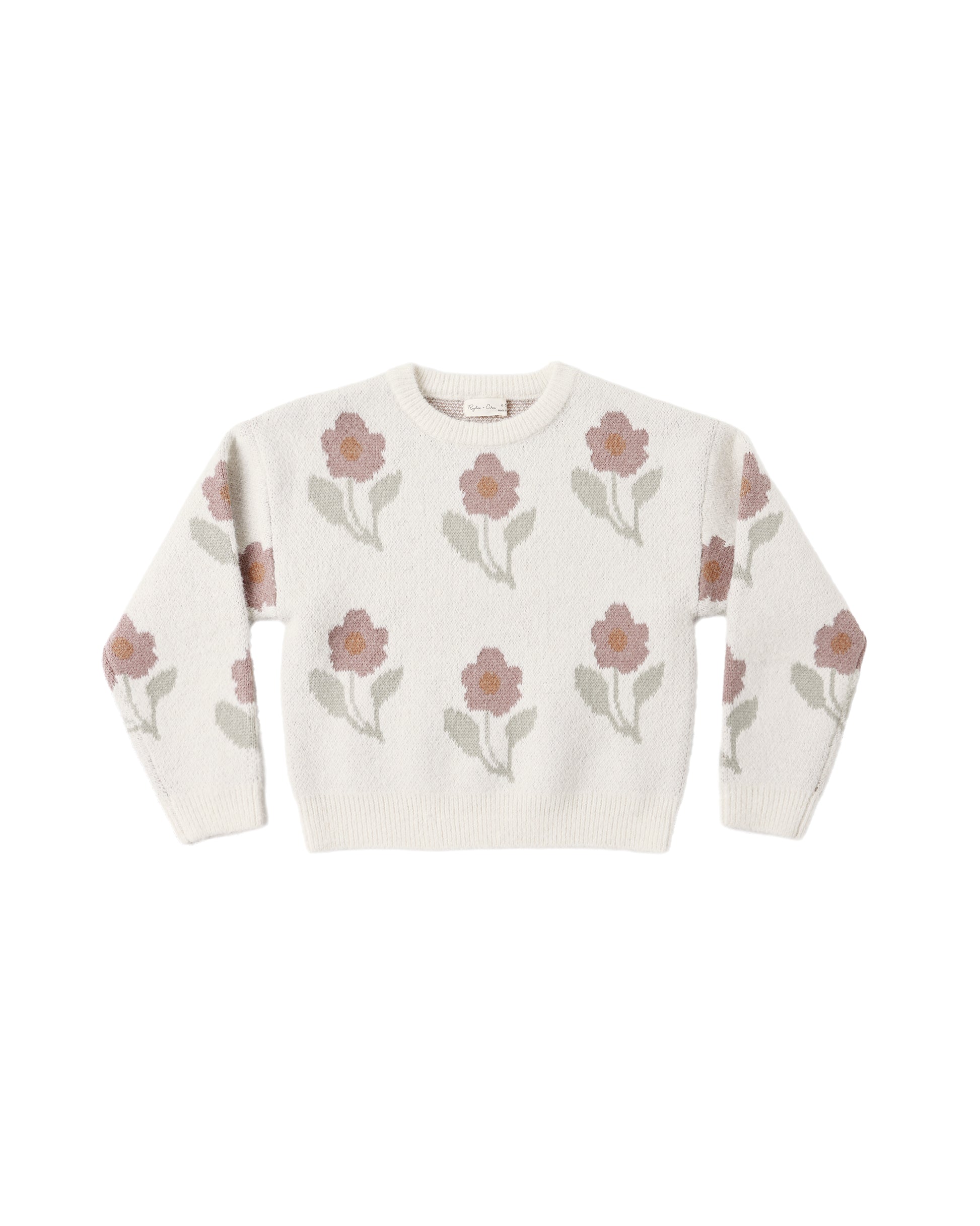 Ivory flower Aspen sweater by Rylee & Cru featuring a cozy knit design and floral pattern, displayed on a neutral background.