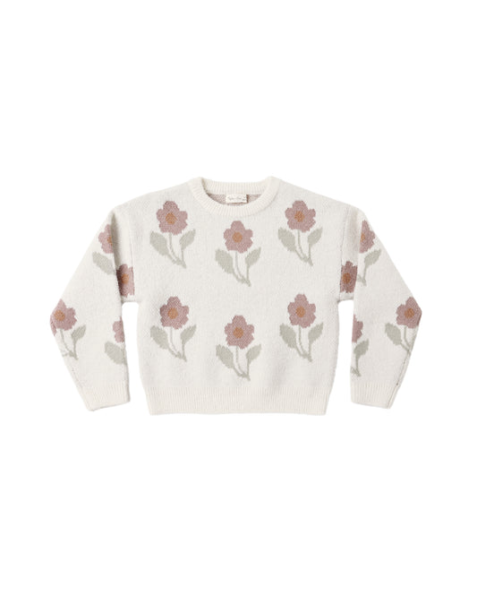Ivory flower Aspen sweater by Rylee & Cru featuring a cozy knit design and floral pattern, displayed on a neutral background.