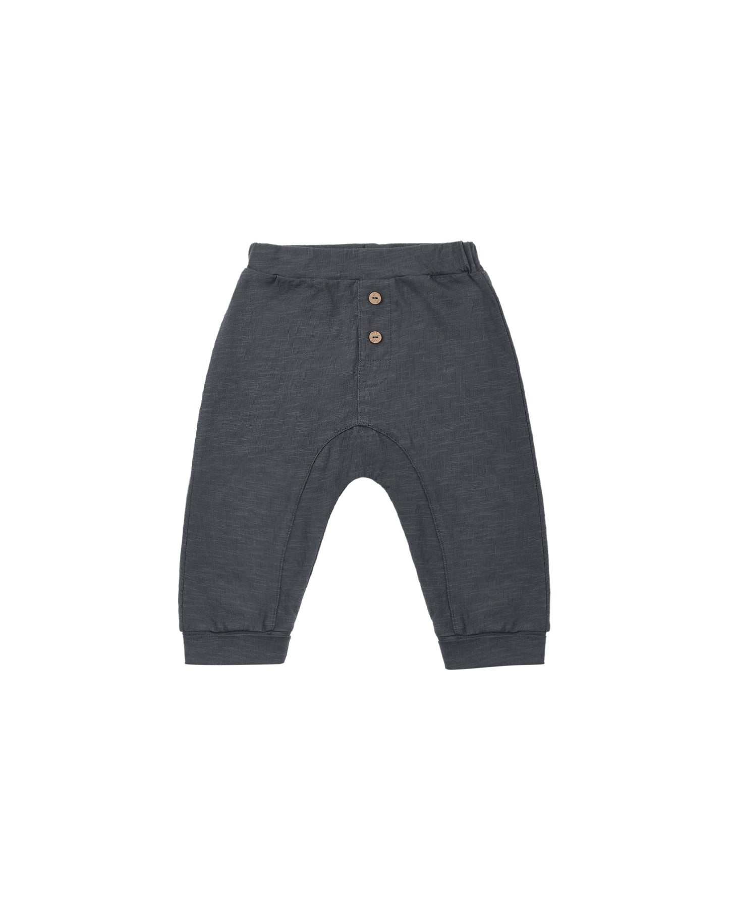 Rylee & Cru Midnight Baby Cru Pant with soft, dark fabric and elastic waistband for a comfortable, stylish baby outfit.