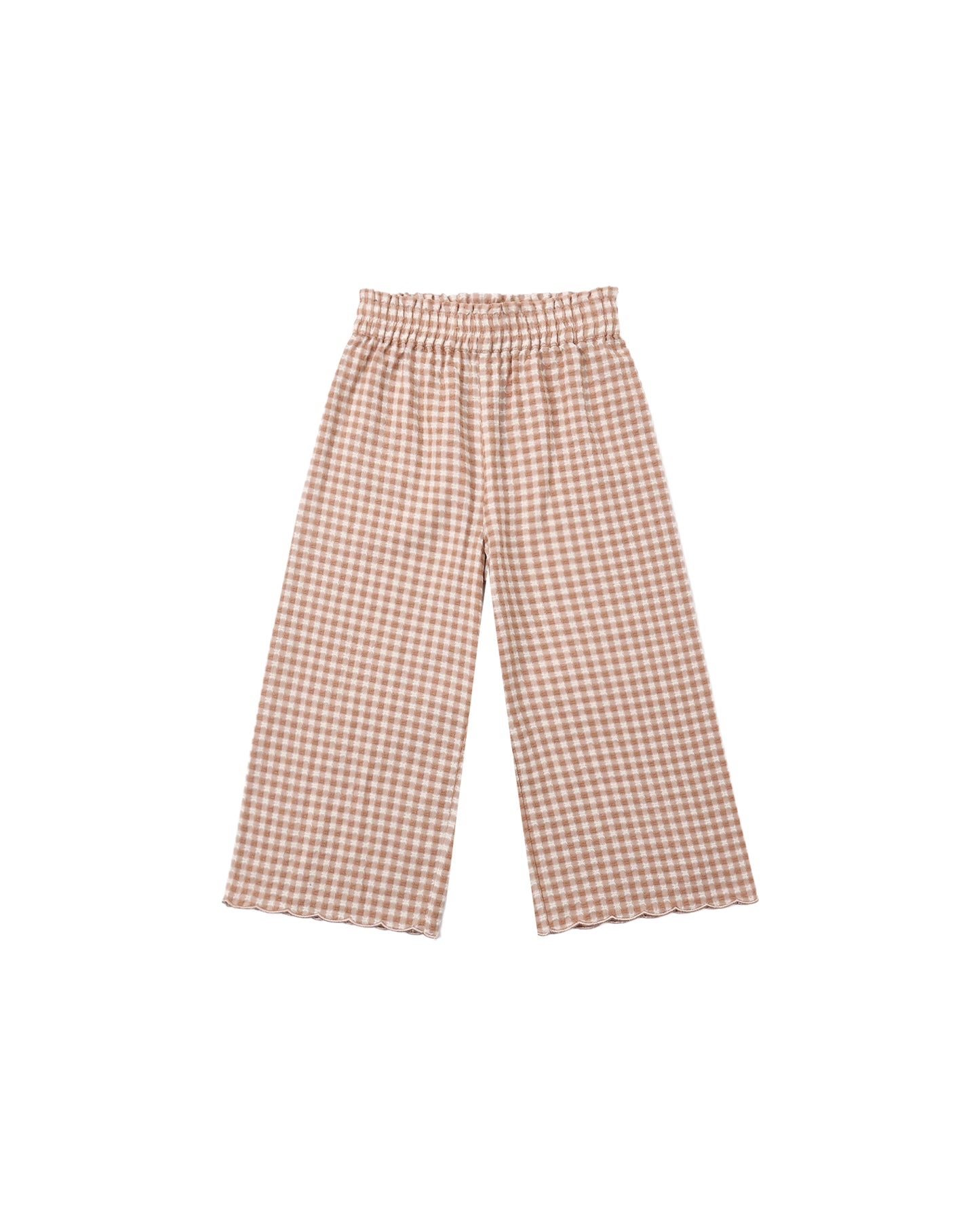 Fawn gingham wide-leg pants by Rylee & Cru, showing soft fabric and relaxed fit with an elastic waistband.
