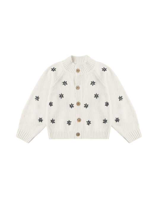 Natural-colored Midnight Daisy Tulip Cardigan by Rylee & Cru, featuring a soft knit fabric and tulip-inspired design.