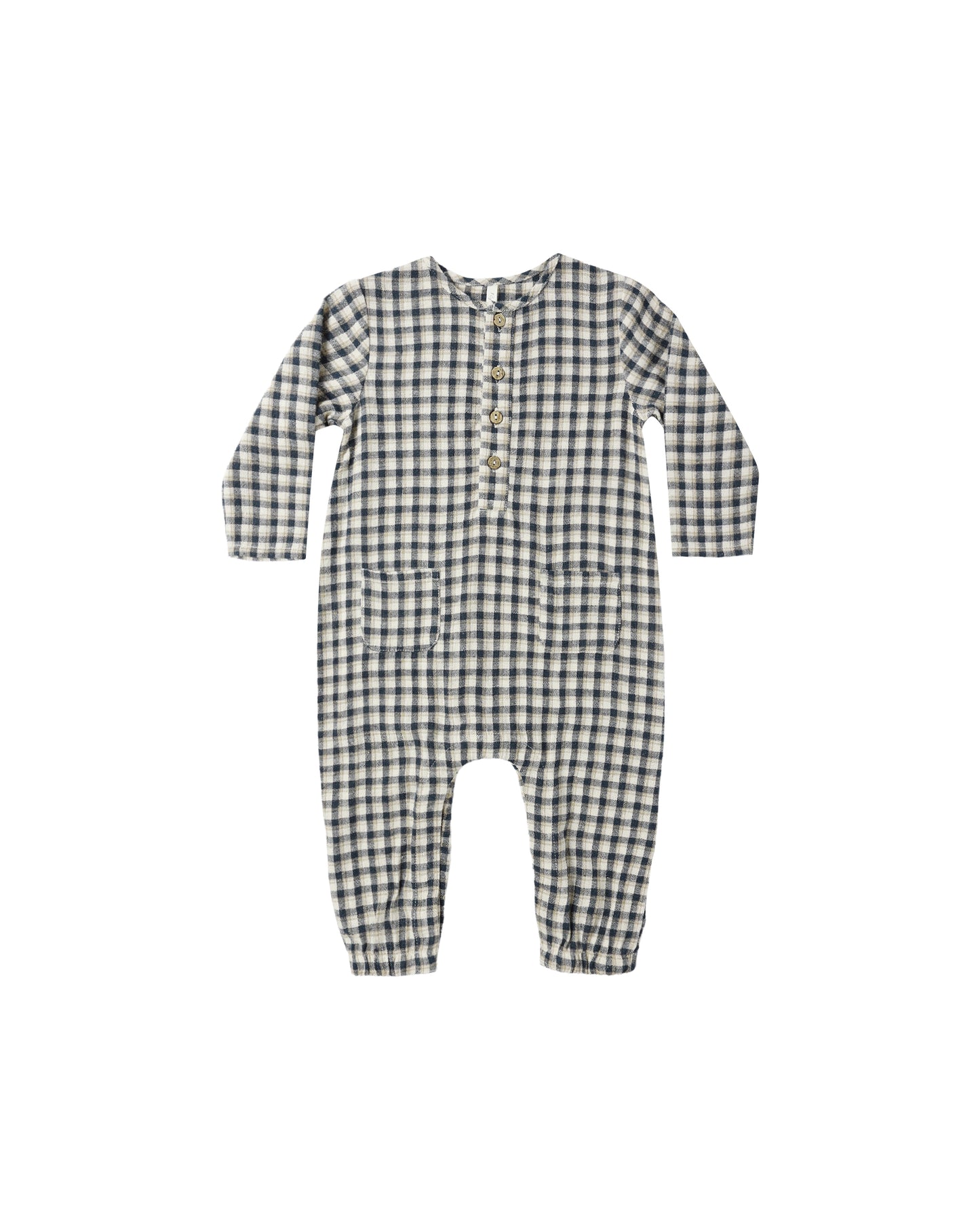 Rylee & Cru - Navy Check Long Sleeve Woven Jumpsuit