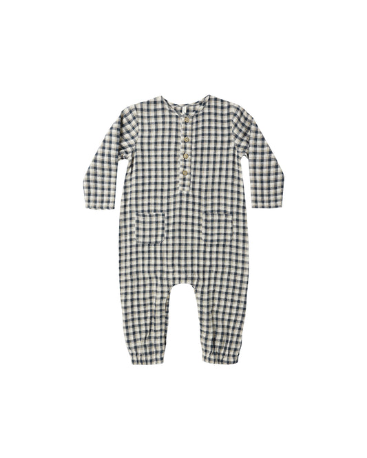 Rylee & Cru - Navy Check Long Sleeve Woven Jumpsuit