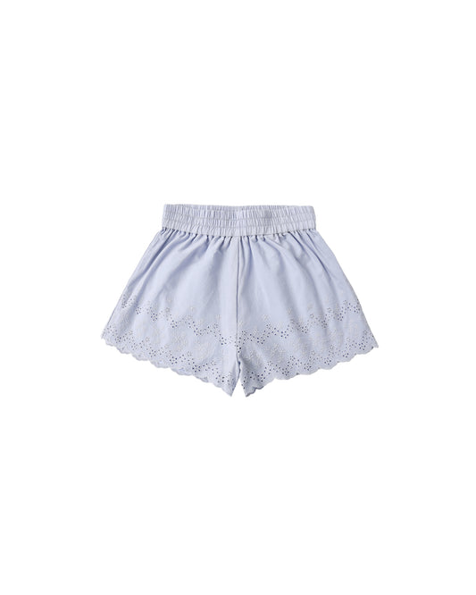 Periwinkle Rylee & Cru Remi Short with elastic waistband and relaxed fit, showcasing soft cotton fabric and stylish design.