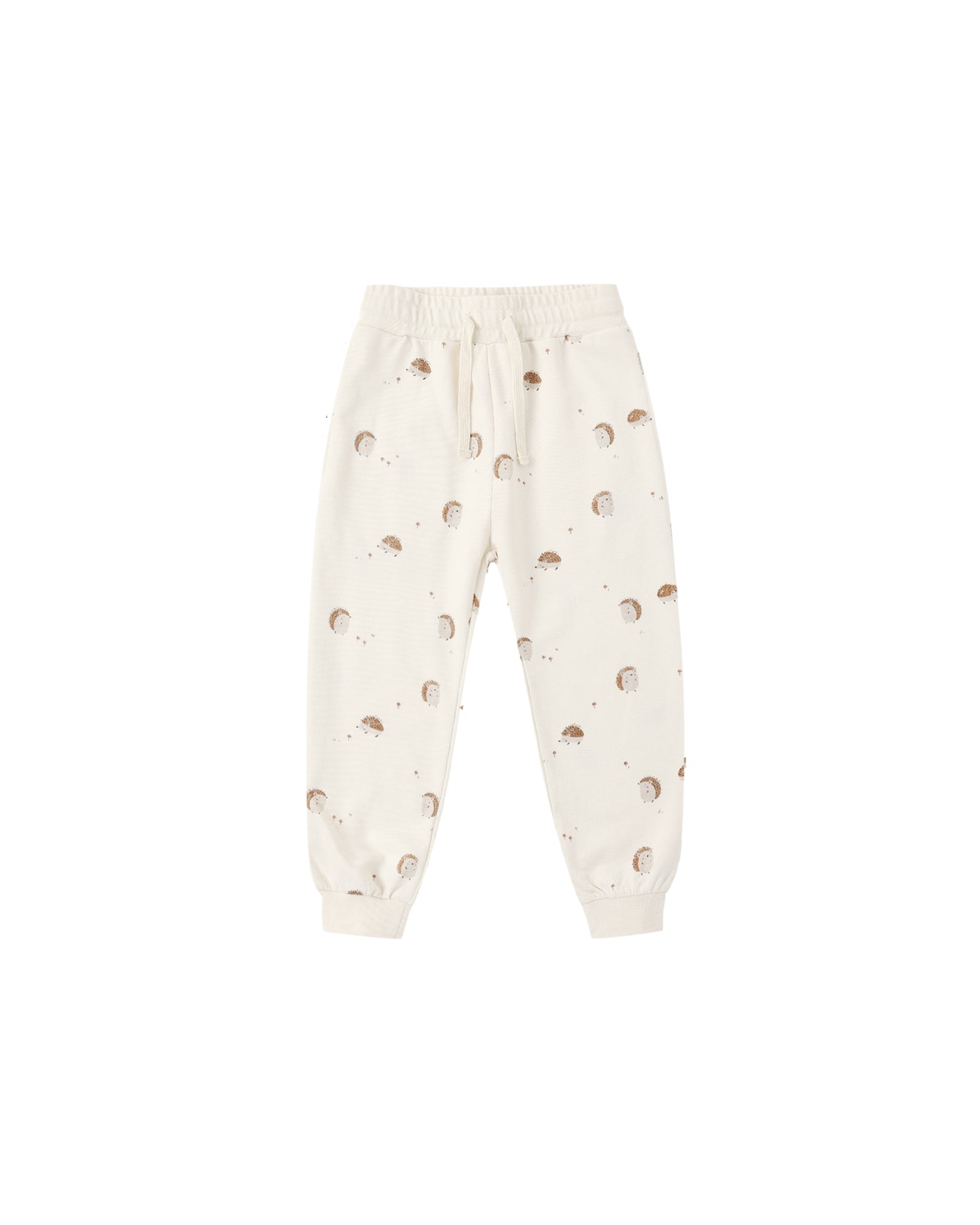 Rylee & Cru hedgehog jogger sweatpants in natural color, featuring a cozy, soft fabric and playful hedgehog print for kids.