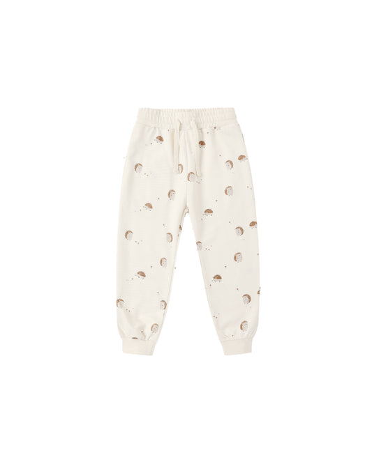 Rylee & Cru hedgehog jogger sweatpants in natural color, featuring a cozy, soft fabric and playful hedgehog print for kids.