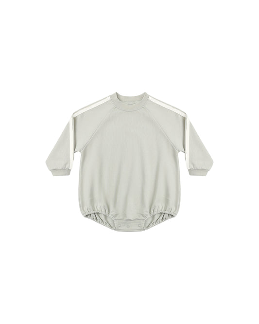 Rylee & Cru sage crew neck romper for kids, soft cotton fabric with long sleeves and a comfortable fit.