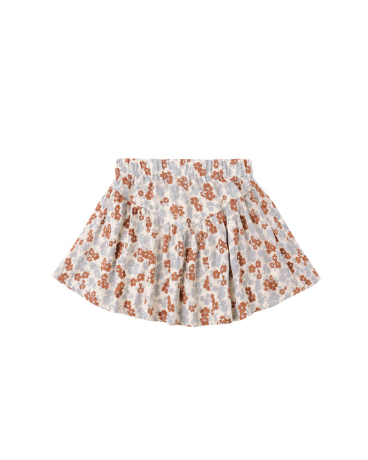 Rylee & Cru Americana floral sparrow skirt in natural fabric with colorful floral and sparrow print, lightweight and breezy.
