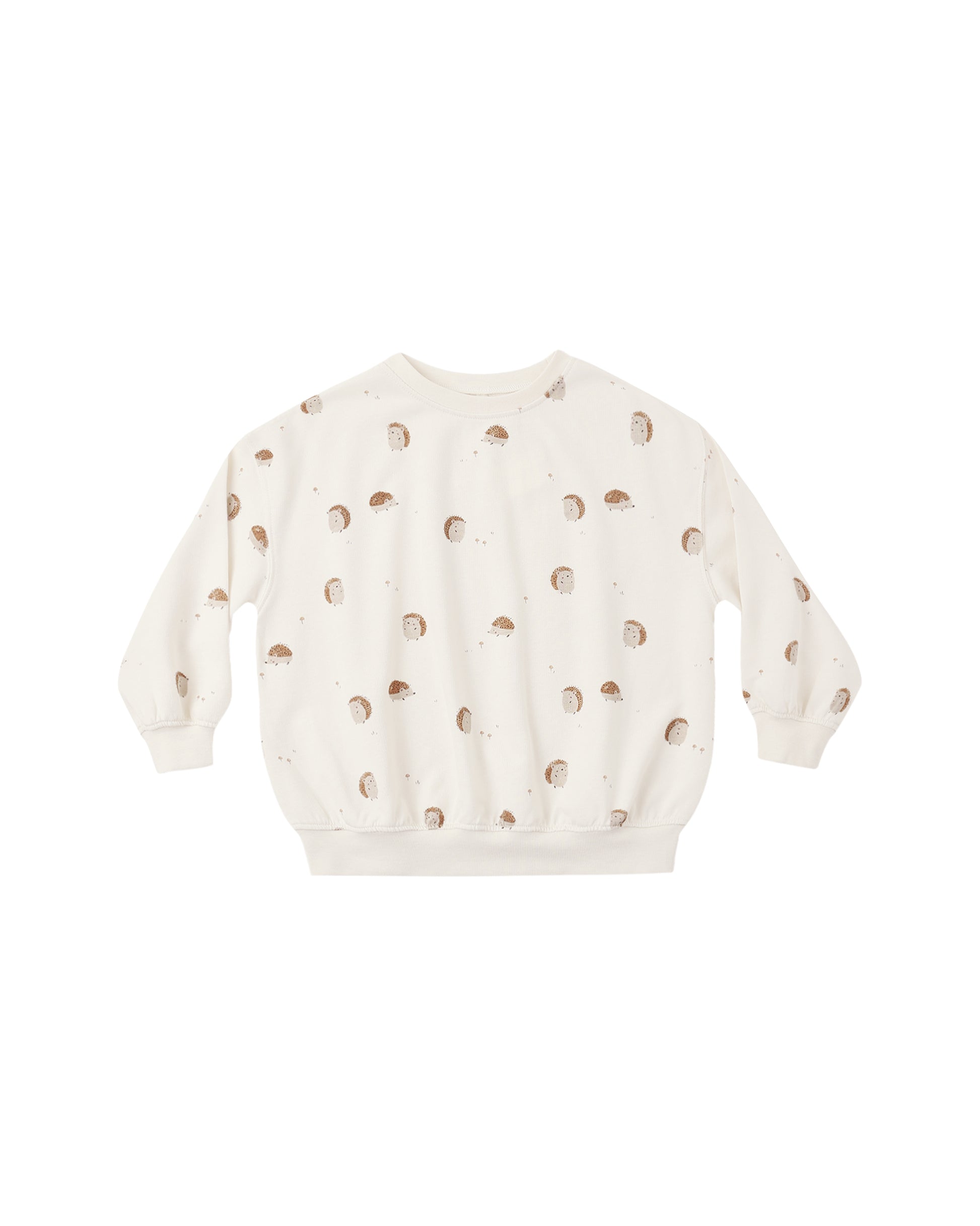 Rylee & Cru Hedgehog Relaxed Sweatshirt in natural color, soft cotton fabric with a cozy fit and cute animal graphic design.
