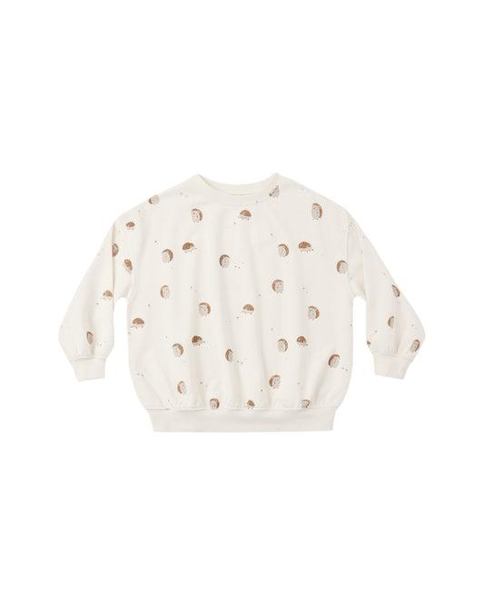 Rylee & Cru Hedgehog Relaxed Sweatshirt in natural color, soft cotton fabric with a cozy fit and cute animal graphic design.