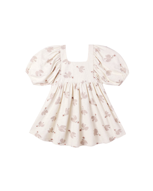 Rylee & Cru Sparrows Brea Dress in natural color, featuring a soft fabric and charming bird print for girls' casual wear.