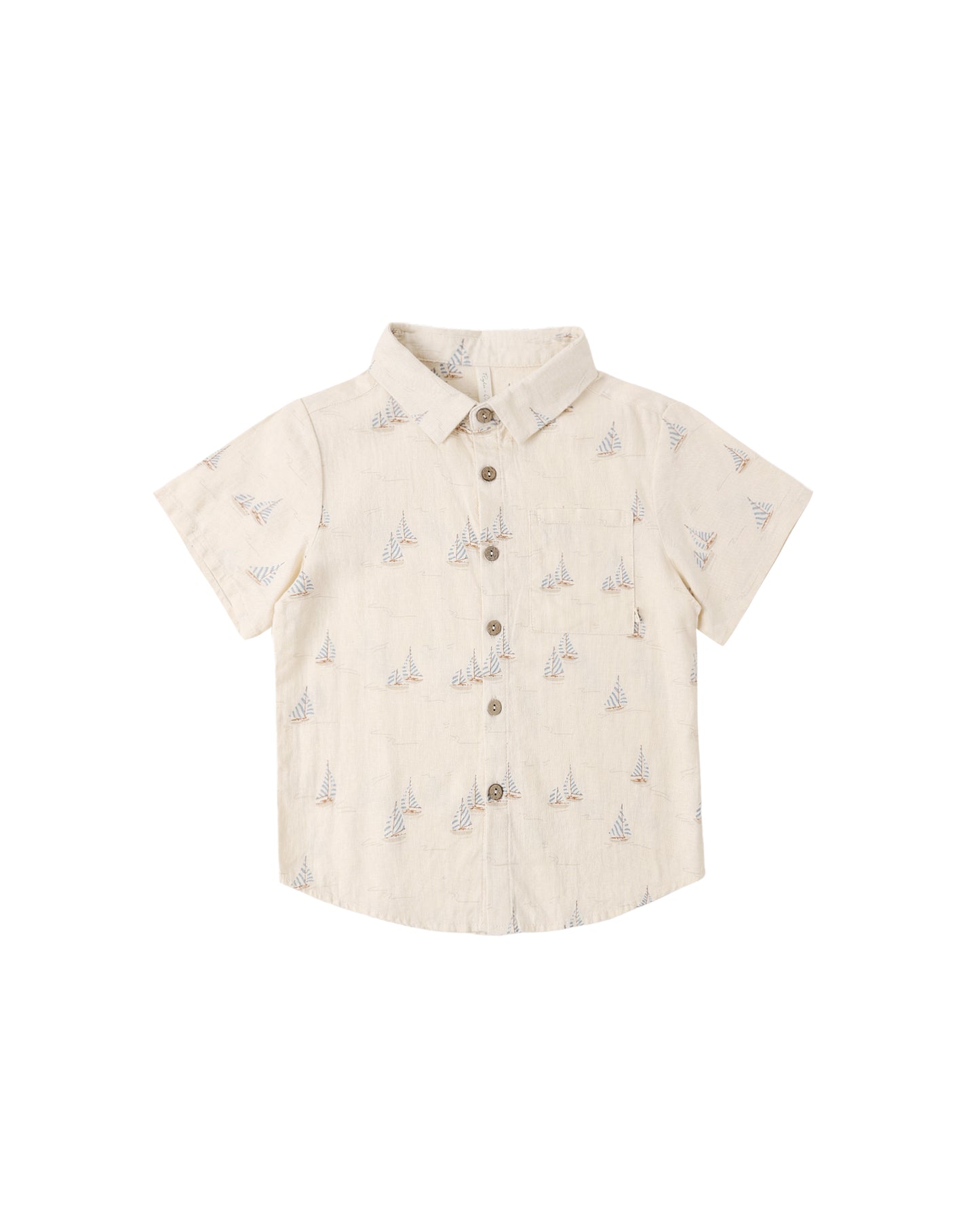 Rylee & Cru Sail Collared Short Sleeve Shirt in natural fabric, featuring a classic sail collar and short sleeves.