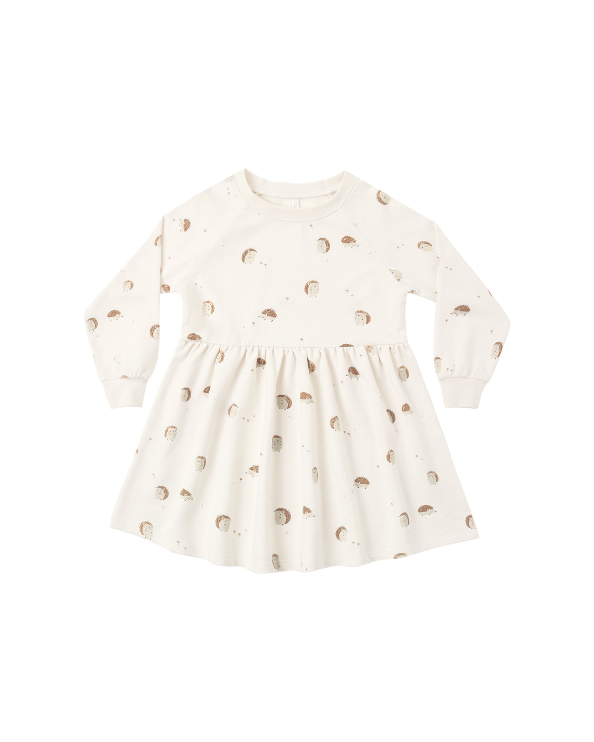 Rylee & Cru Hedgehog Raglan Dress in natural color, featuring playful hedgehog print and soft fabric for children.