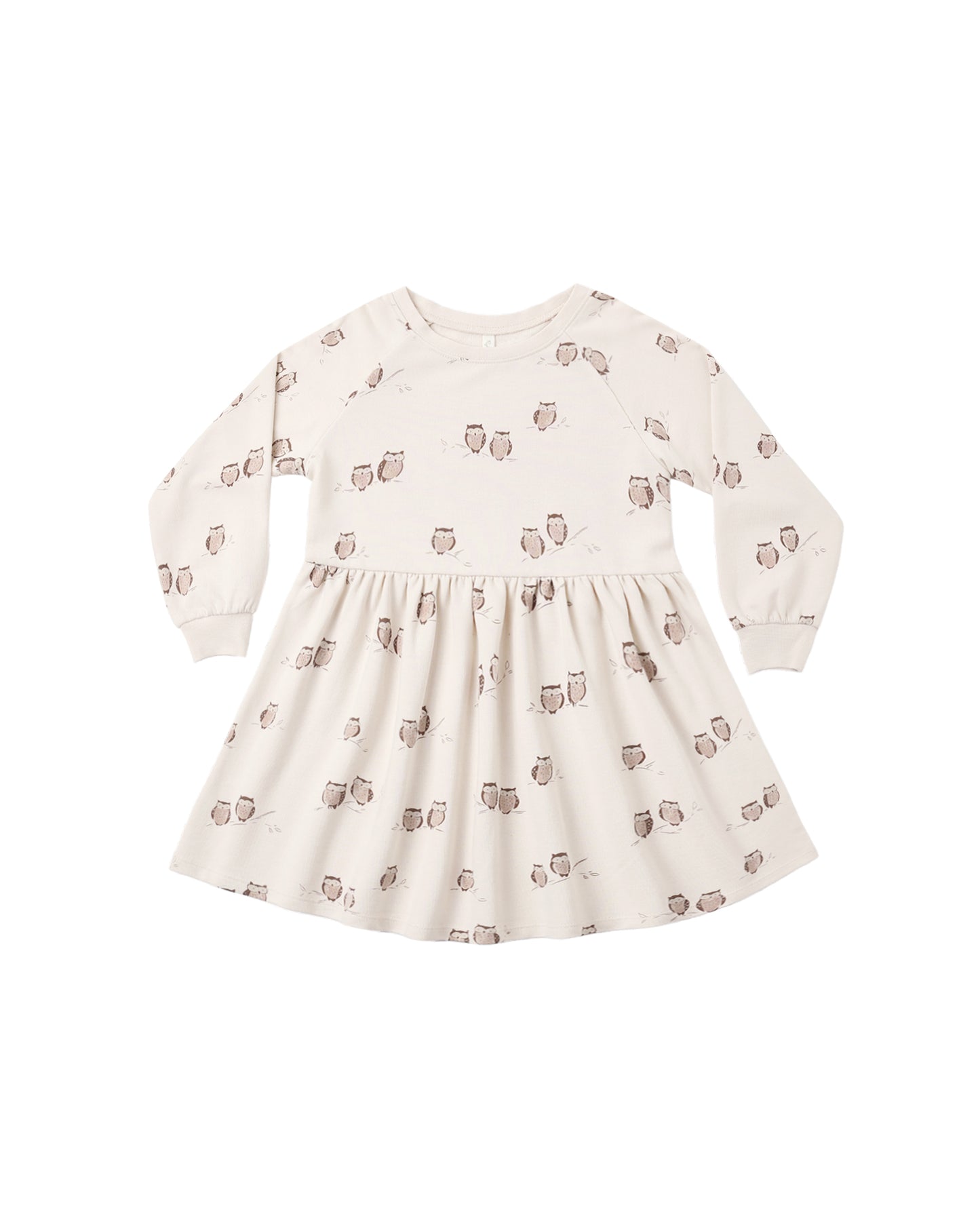 Rylee & Cru Owls Raglan Dress for girls, pink and white with owl print, soft cotton fabric, casual and comfortable style.
