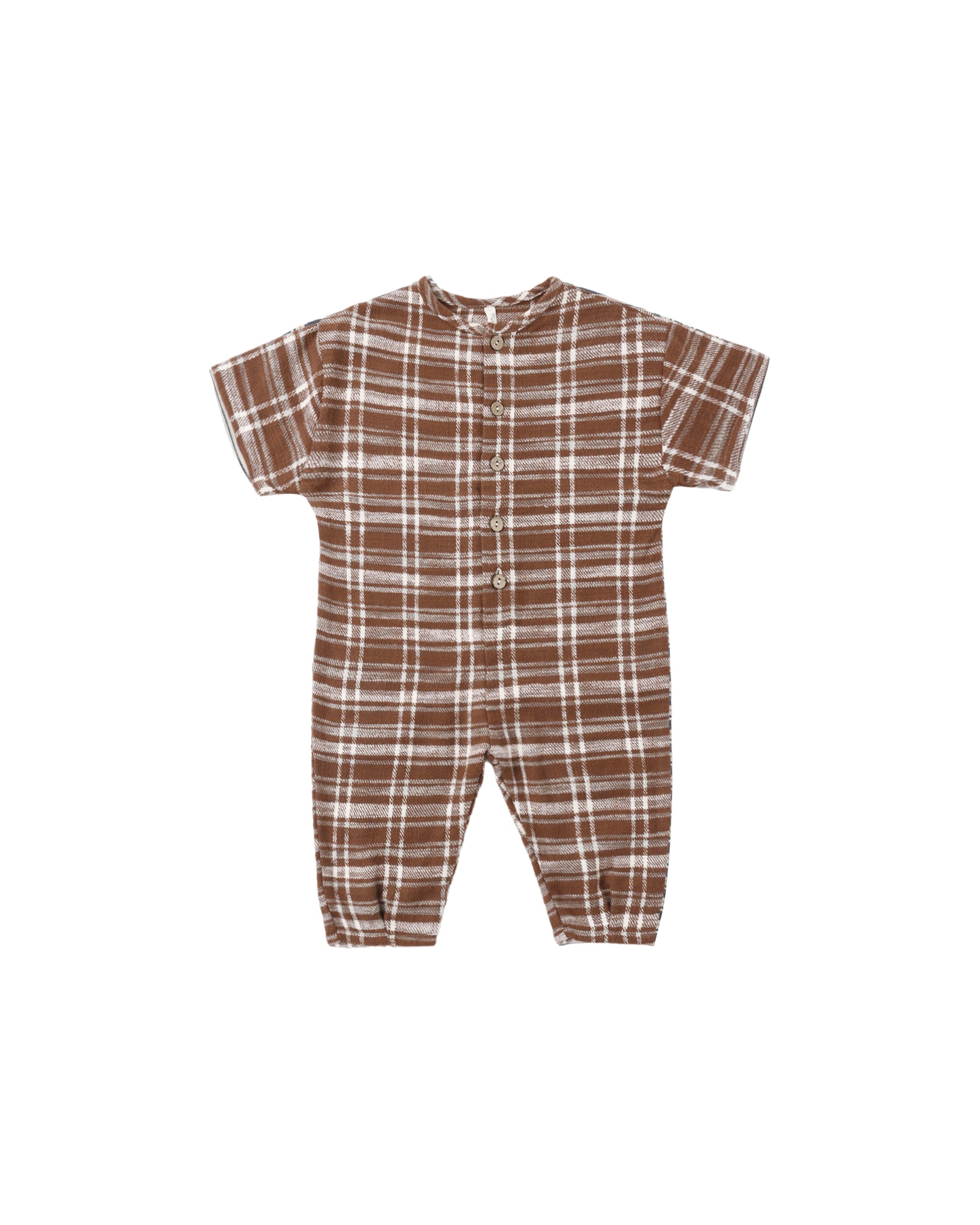 Rylee & Cru Aspen Plaid Hayes jumpsuit in mulberry fabric, featuring a stylish plaid pattern and comfortable fit.