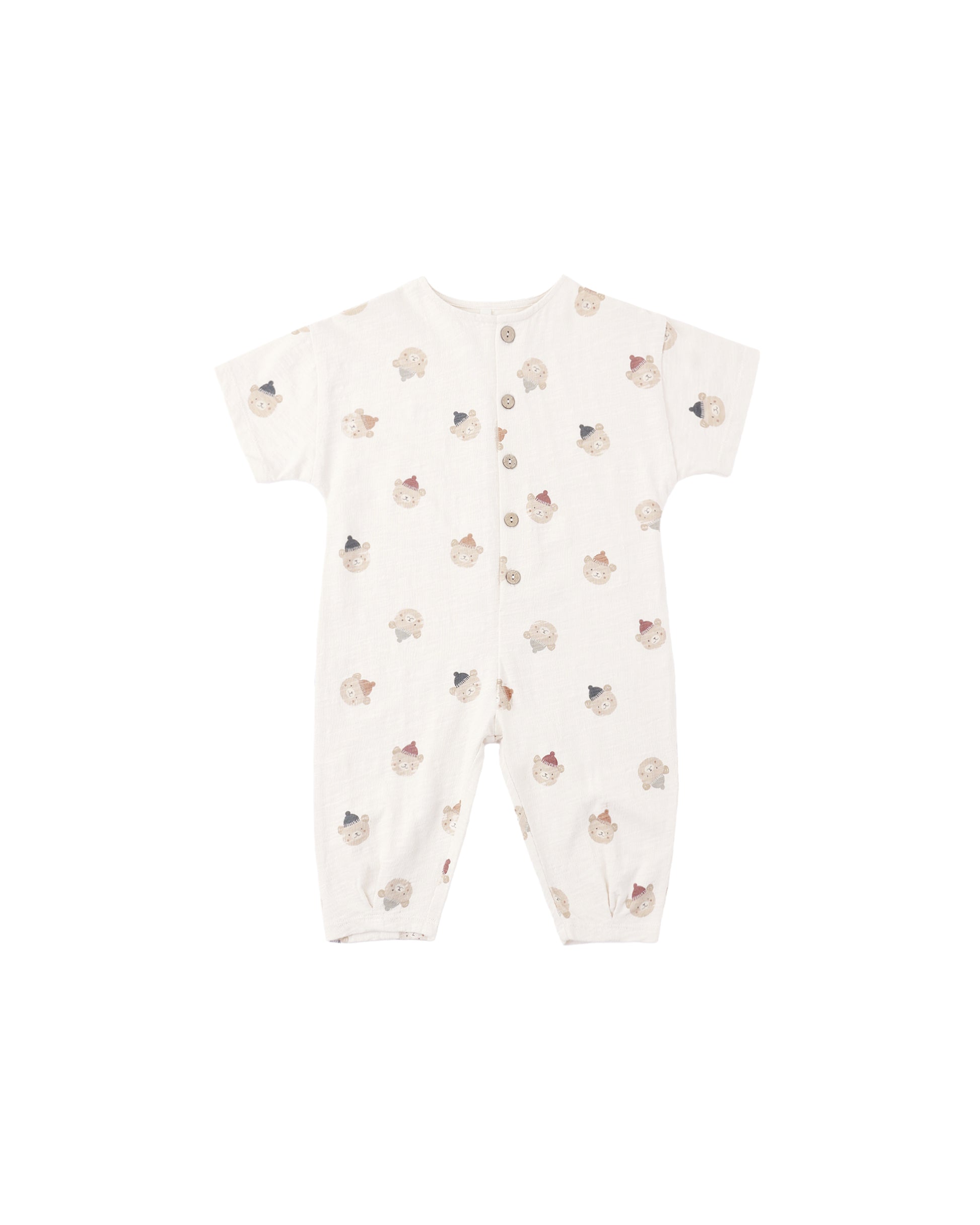 Rylee & Cru Winter Bears Hayes jumpsuit for babies, natural-colored, soft fabric with bear print and adjustable straps.