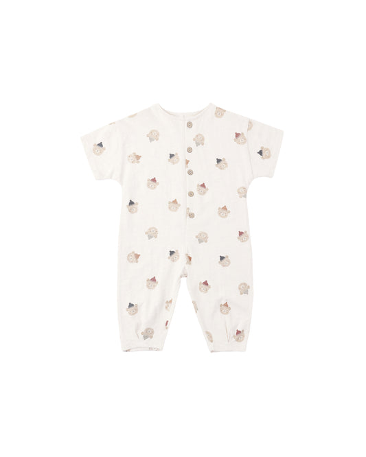 Rylee & Cru Winter Bears Hayes jumpsuit for babies, natural-colored, soft fabric with bear print and adjustable straps.