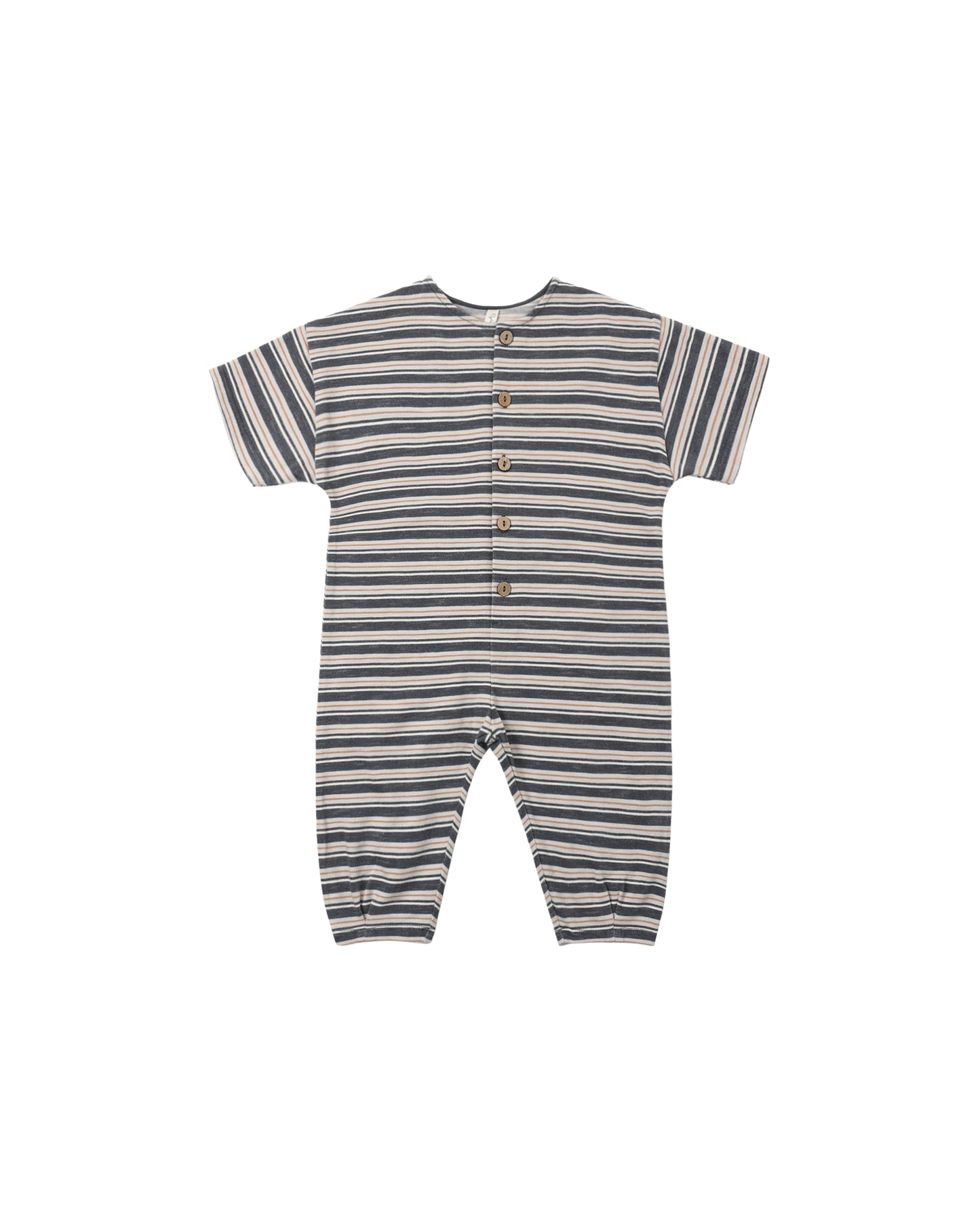 Blue and white striped Hayes jumpsuit by Rylee & Cru, featuring a relaxed fit and adjustable straps, displayed on a hanger.