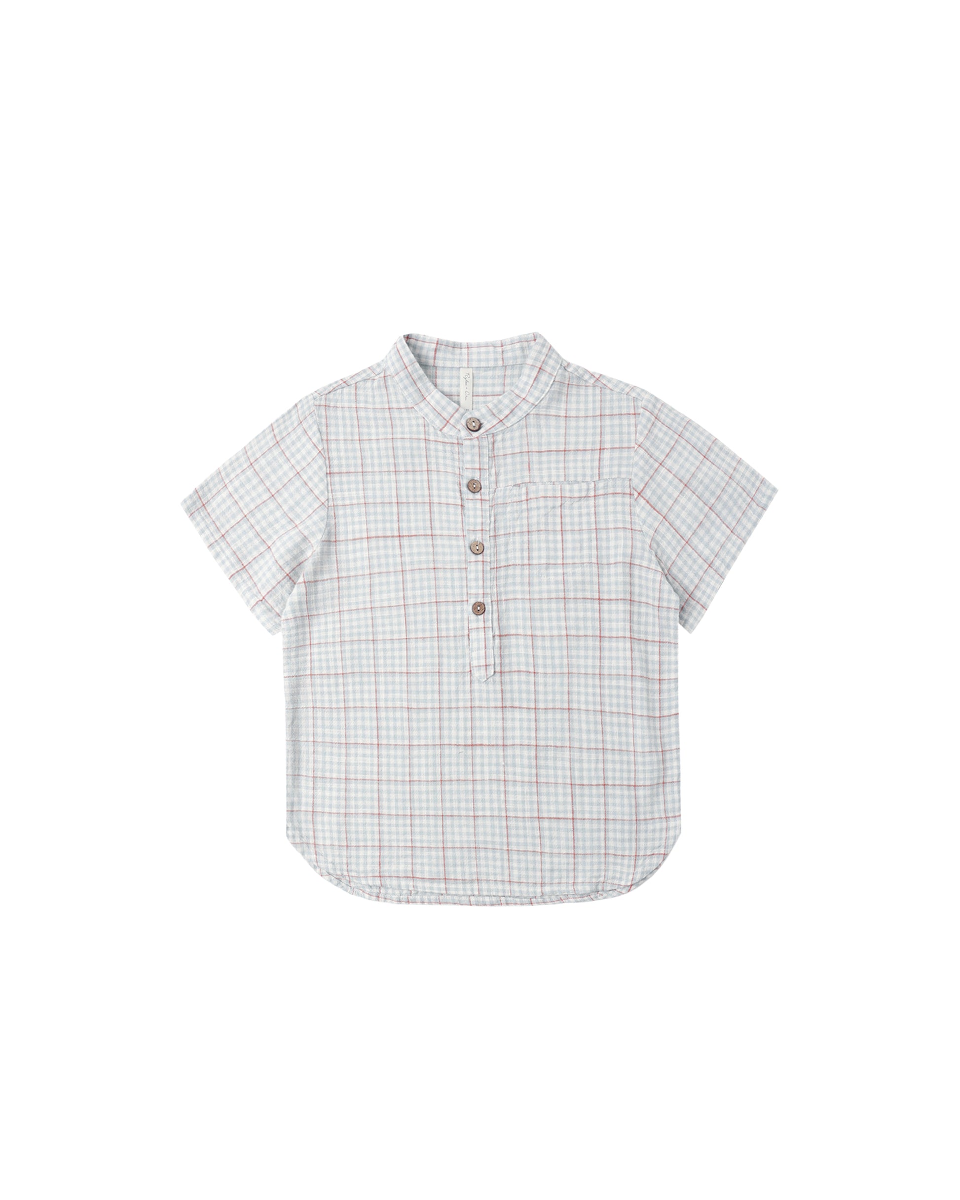 Light blue plaid Mason shirt for kids by Rylee & Cru, featuring a classic button-up design and soft fabric.