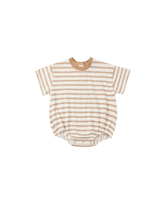 Fawn stripe relaxed bubble romper for babies by Rylee & Cru, soft fabric with comfortable fit and playful pattern.