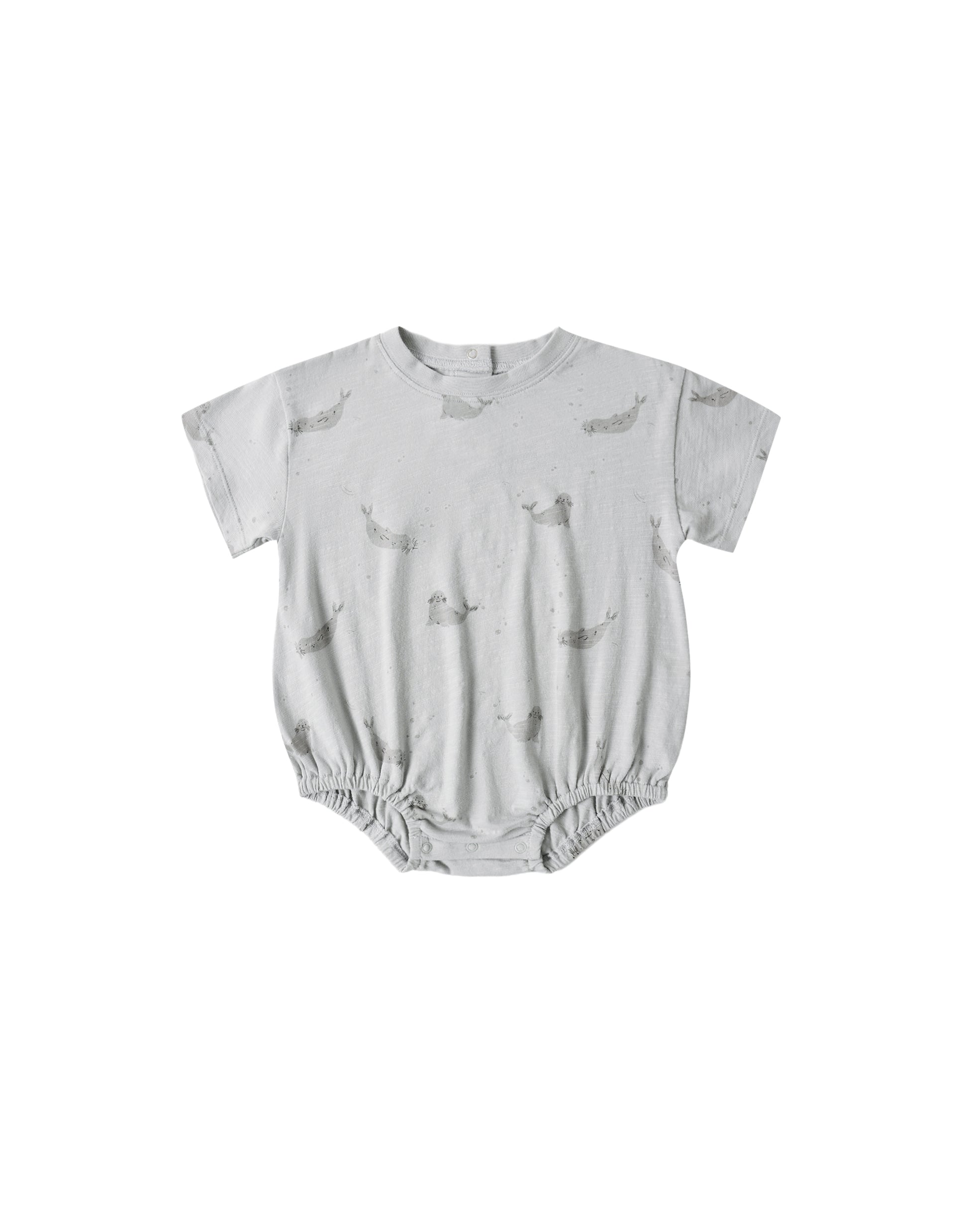 Blue Seals Relaxed Bubble Romper by Rylee & Cru, featuring a soft fabric and relaxed fit for comfortable baby wear.