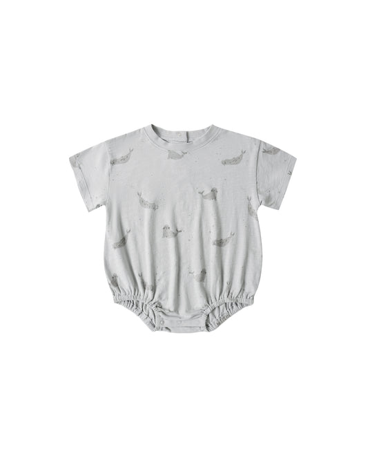 Blue Seals Relaxed Bubble Romper by Rylee & Cru, featuring soft fabric and comfortable fit for babies.