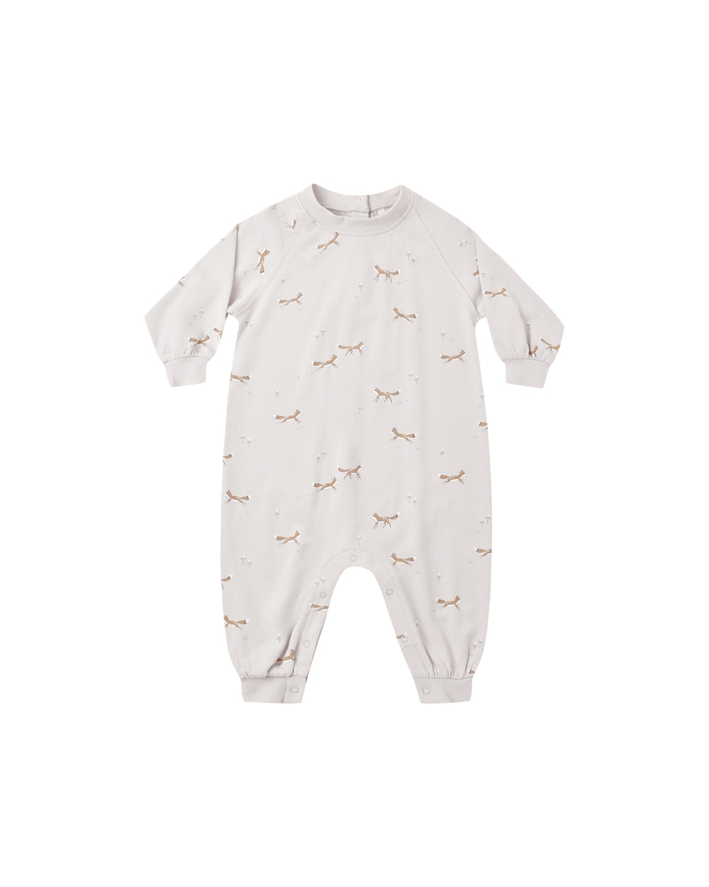 Rylee & Cru foxes raglan jumpsuit for babies, featuring a playful fox print and soft fabric, perfect for comfortable, stylish wear.