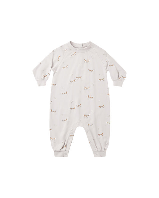 Rylee & Cru foxes raglan jumpsuit for babies, featuring a playful fox print and soft fabric, perfect for comfortable, stylish wear.