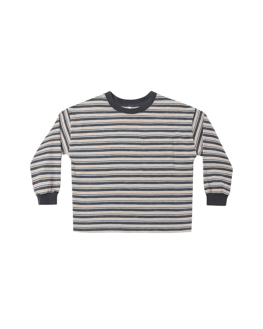Rylee & Cru blue stripe relaxed long sleeve tee with a comfortable fit, featuring a soft fabric and casual style.